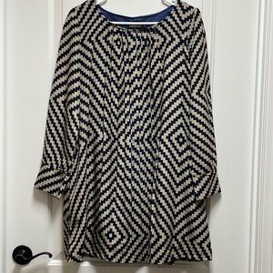 Reborn Sz Small Navy & Cream Long Sleeve Pleated Y2K 90s Punk Lined Mini Dress
